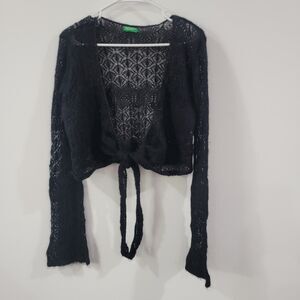 Womens Benneton Cropped‎ Sweater Size Large Black Goth Witchy Whimsigoth